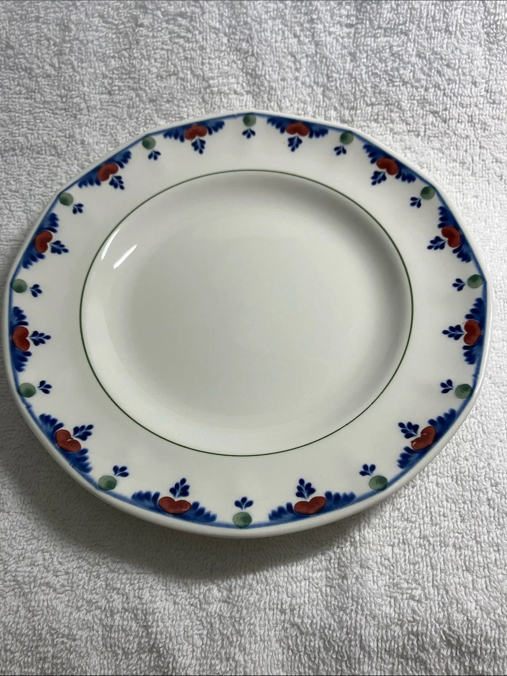 2 Veruschka by Adams White Salad Plates with Blue, Red & Green Floral Border
